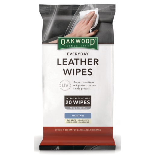 Oakwood Everyday Leather Wipes 20 Pack with UV Protection - OP197