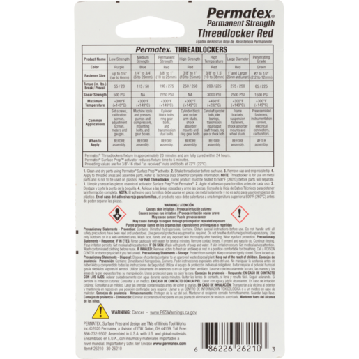 Permatex Permanent Strength Threadlocker Red 10mL - PX26210