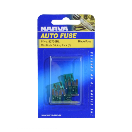 Narva 30 Amp Green Mini Blade Fuse (Blister Pack of 5) - 52730BL