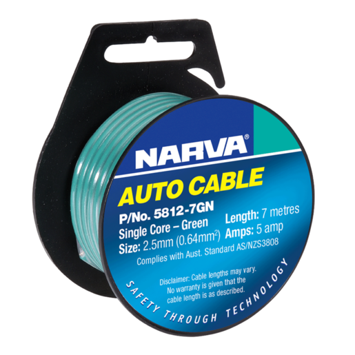 Narva Cable Single Core 3mm 10A 7M Green - 5813-7GN