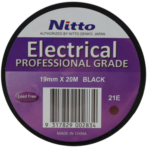 Nitto Professional Grade Electrical Tape Black 19mm x 20m  - 19MMX20MBK-E