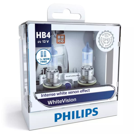 Philips WhiteVision Headlight Globe HB4 12V 55W Pack of 2 - 9006WHVSM