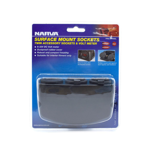 Narva Heavy Duty Twin Surface Mount Accessory Sockets - 81190BL