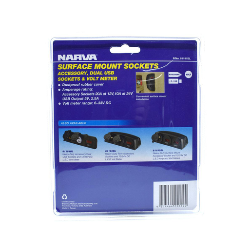 Narva Heavy-Duty Surface Mount Accessory/Dual USB Sockets - 81191BL