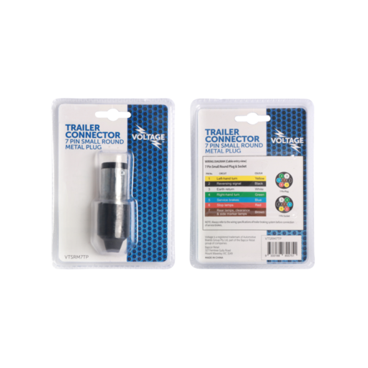 Voltage Trailer Plug 7 Pin Small Round Metal Suits NSW QLD WA - VTSRM7TP