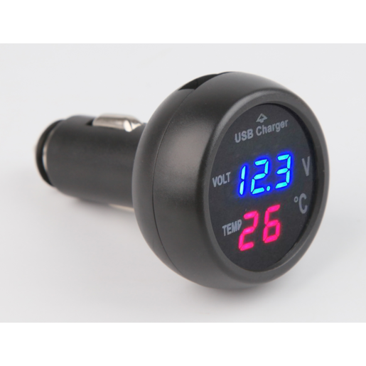 Voltage 12V 3 in 1 USB Charging Plug with Volt/Temp Display - VT3IN1