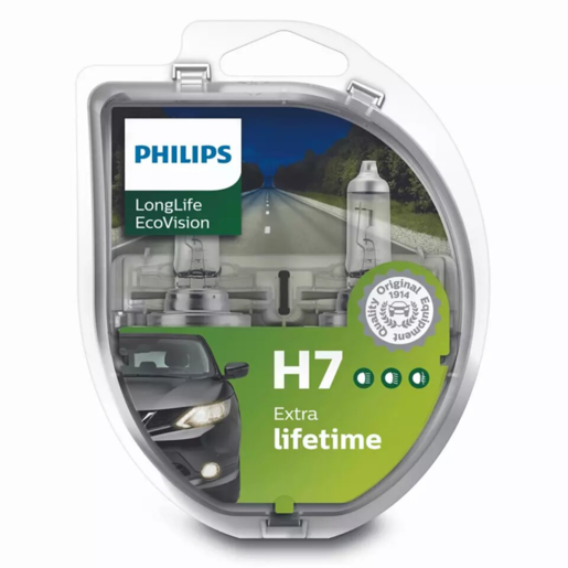 Philips Long Life H7 Halogen Globe 2Pk 12V 55W - 12972LLECOS2 