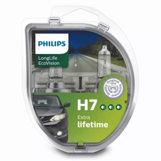 Philips LongLife EcoVision Halogen Globe H7 12V 55W Pack of 2 - 12972LLECOS2