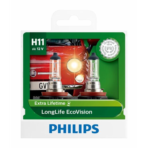 Philips LongLife EcoVision Headlight Globe H11 12V 55W Pack of  2 - 12362LLECOS2