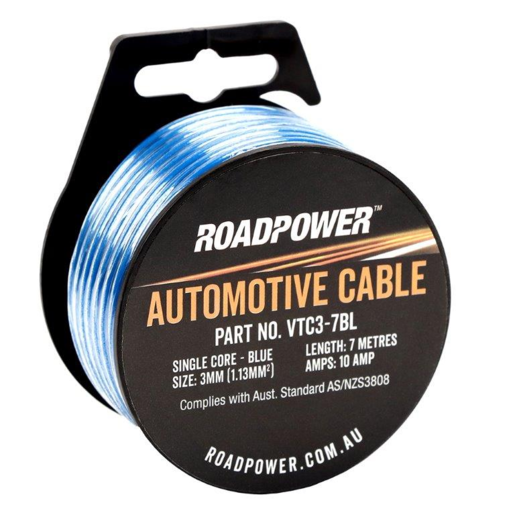 RoadPower Automotive Cable Single Core Blue 3mm 7M 10A - VTC3-7BL
