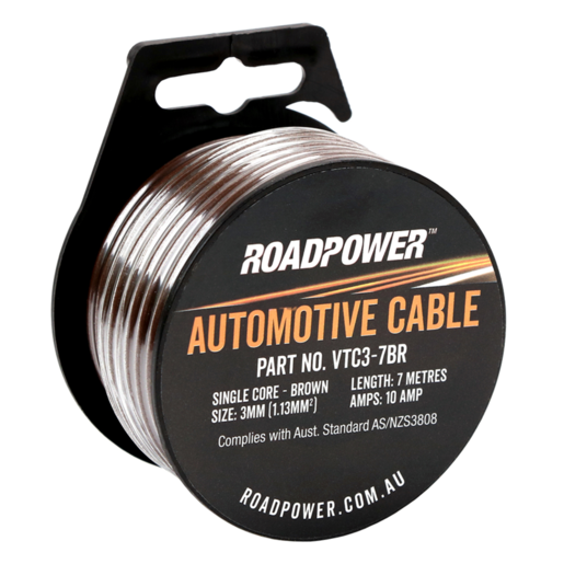 RoadPower Automotive Cable Single Core 3mm 7m 10A Brown - VTC3-7BR