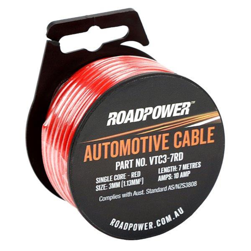 Roadpower Automotive Cable Single Core 3mm 7M 10A Red - VTC3-7RD