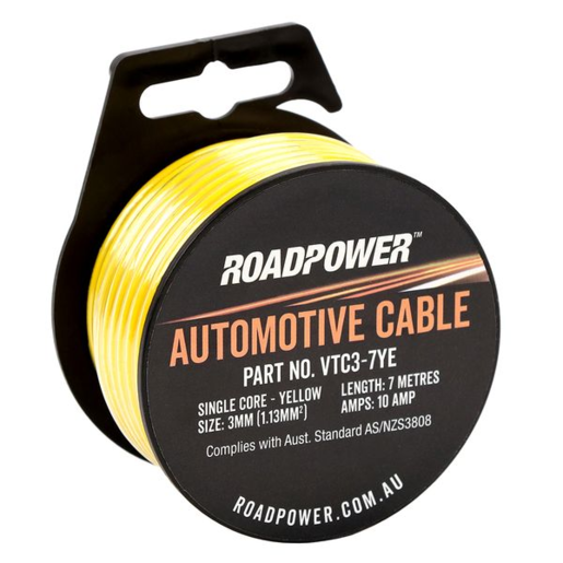 RoadPower Automotive Cable Single Core 3mm 7M 10A Yellow - VTC4-7YE