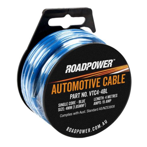 RoadPower Automotive Cable Single Core 4mm 4M 15A Blue - VTC4-4BL