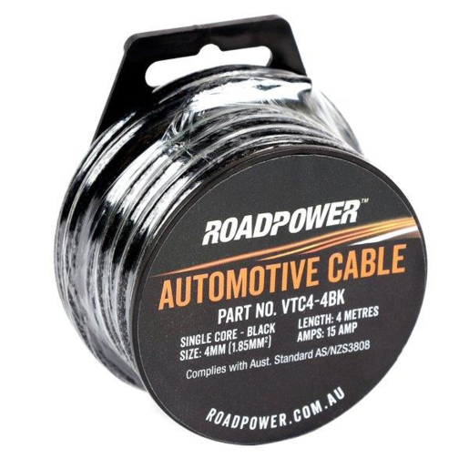 RoadPower Automotive Cable Single Core Black 4mm 4m 15A - VTC4-4BK