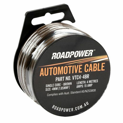RoadPower Automotive Cable Single Core 4mm 4m 15A Brown - VTC4-4BR