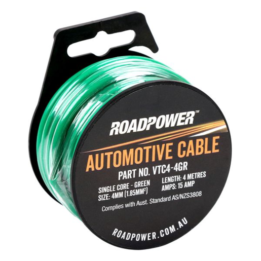 RoadPower Automotive Cable Single Core 4mm 4M 15A Green - VTC4-4GR