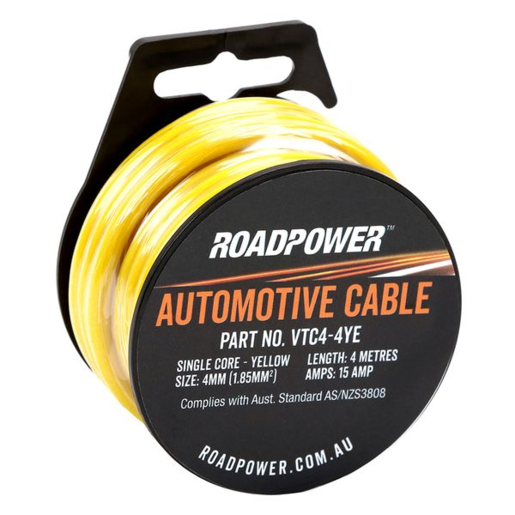 RoadPower Automotive Cable Single Core 4mm 4M 15A Yellow - VTC4-4YE