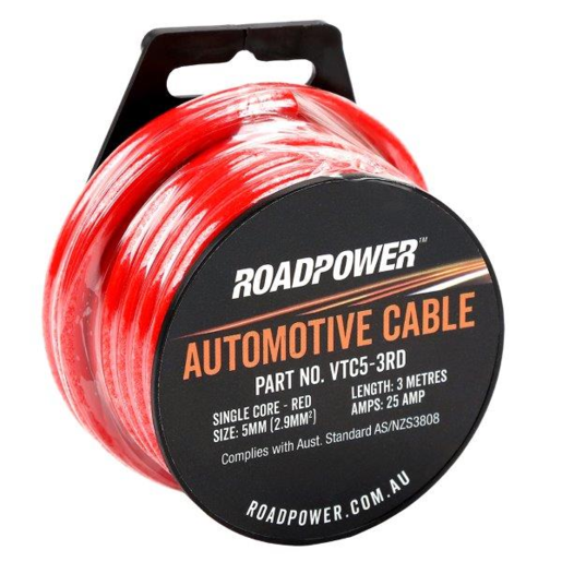 RoadPower Automotive Cable Single Core 5mm 3M 25A Red - VTC5-3RD