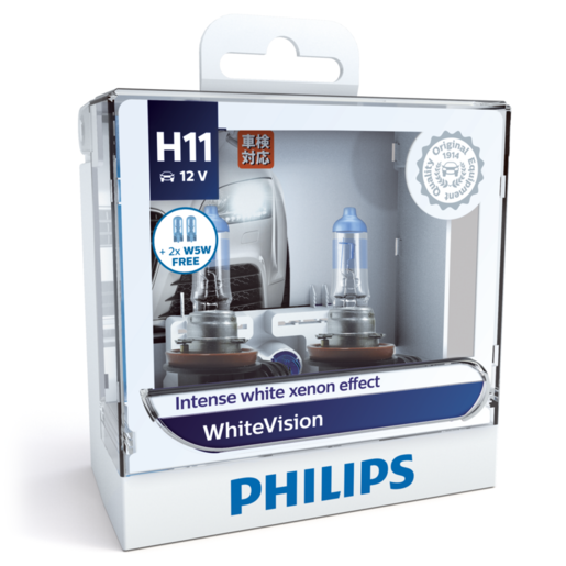  Philips WhiteVision Ultra Headlight Globe H11 12V 55W Pack of 2 - 12362WVUSM