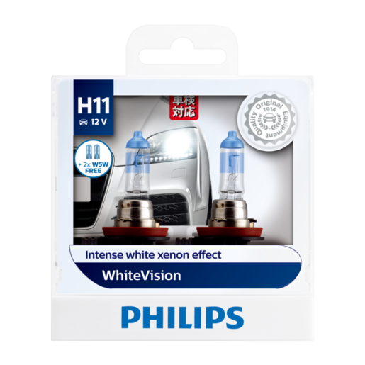  Philips WhiteVision Ultra Headlight Globe H11 12V 55W Pack of 2 - 12362WVUSM