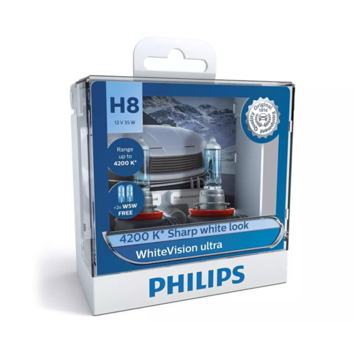 Philips H8 Globe White Vision Ultra 4200K 12V 55W Pack 2 - 12360WVUSM