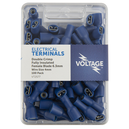 Voltage Blade Fem Terminal Blue Insulated 6.3mm 100pk - VT2577 