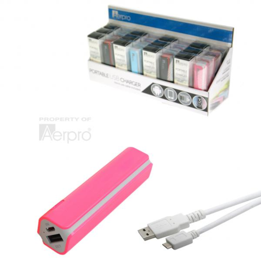 Aerpro Portable Smartphone USB Charger Pink - AP2500PK 