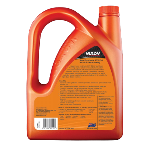 Nulon Semi Synthetic 10W-30 Hi-Tech Fast Flowing Engine Oil 5L - HT10W30-5