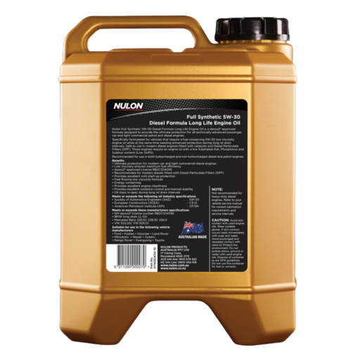 Nulon Full Synthetic 5W-30 Long Life Formula Diesel Engine Oil 10L - SYND5W30-10