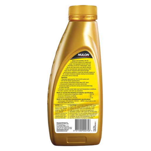 Nulon Full Synthetic 5W-30 European Engine Oil (EURO5W30) 1L - EURO5W30-1