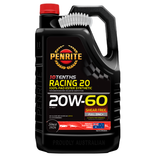 Penrite 10 Tenths Racing 20W-60 100% PAO & Ester Engine Oil 5L - RACING20W60005