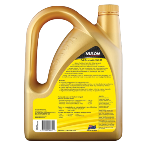 Nulon Full Synthetic 5W-30 Fuel Efficient Engine Oil 5L - SYNFE5W30-5