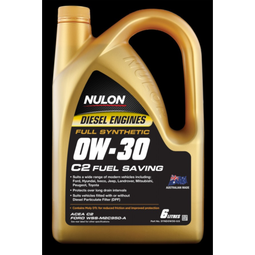 Nulon Full Synthetic 0W-30 C2 Fuel Saving Diesel Engine Oil 6L - SYND0W30-SIX