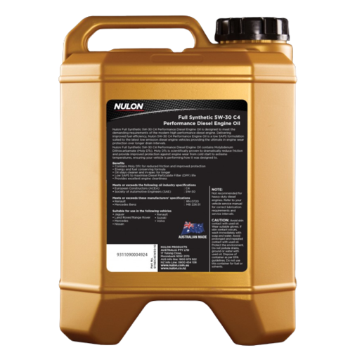 Nulon 5W-30 Full Synthetic C4 Performance Diesel Engine Oil 10L - SYNDC45W30-10