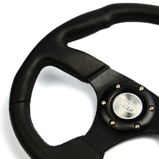 SAAS Drift Steering Wheel Leather 14inches ADR Black Flat Bottom - D1-SWB-F