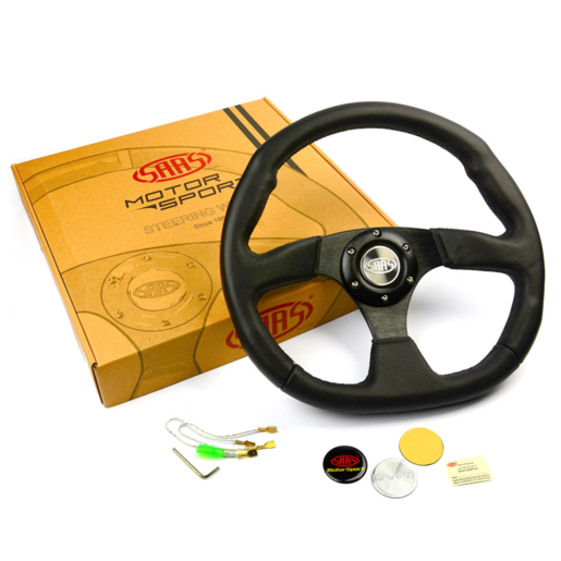 SAAS Drift Steering Wheel Leather 14inches ADR Black Flat Bottom - D1-SWB-F