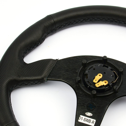 SAAS Steering Wheel Leather 14inches ADR Black Spoke - D1-SWB-R