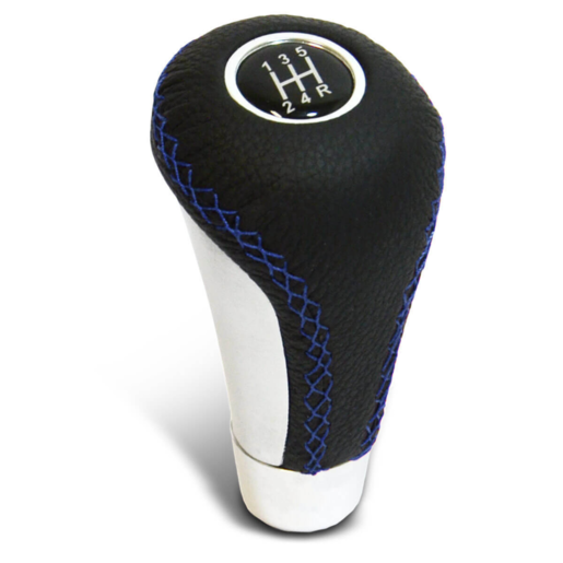 SAAS Leather Gear Knob Blue Stitched Aluminium Insert w/8 ShiftPatterns - SGKEL