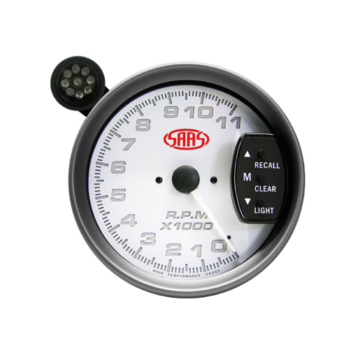 SAAS Tachometer 0-10K Shiftlite 5inch White Muscle Series - SG-TAC5W