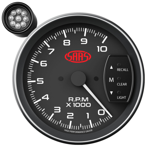 SAAS Tachometer 0-10K Shiftlite 5inch Black Muscle Series - SG-TAC5B