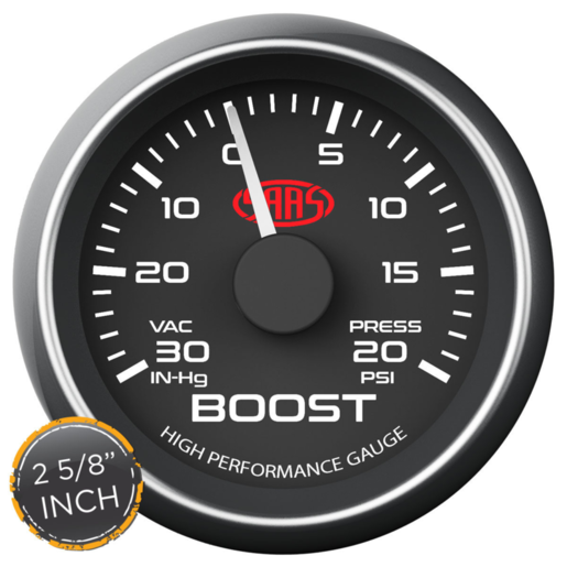 SAAS Boost Gauge 30in Hg-20 PSI 2 5/8 inch Black Muscle Series - SG-TB258B