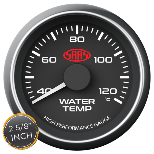 SAAS Water Temp Gauge 40-120 2 5/8 inch Black Muscle Series - SG-WT258B