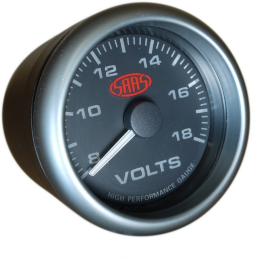 SAAS NLA Volt Gauge 8v-18v 2 5/8 Inch Black Muscle Series - SG-VLT258B