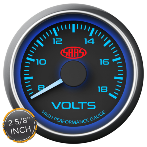 SAAS NLA Volt Gauge 8v-18v 2 5/8 Inch Black Muscle Series - SG-VLT258B