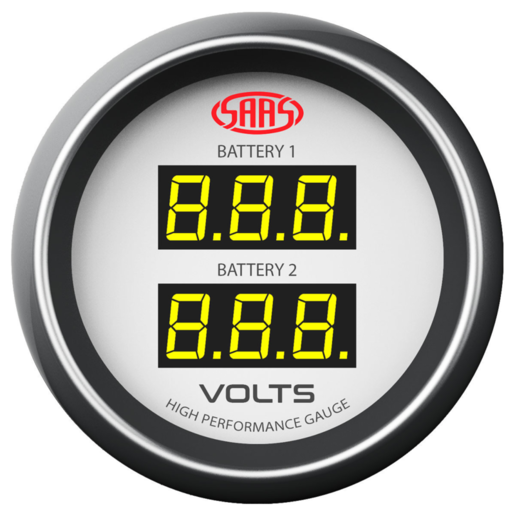 SAAS Dual Volt Digital Gauge 8v-18v 52mm White Muscle Series - SG-DDVLT52W