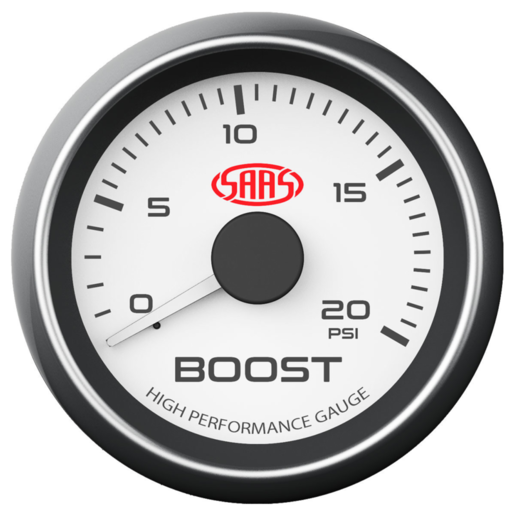 SAAS Boost Gauge Diesel 0-20 PSI 52mm White Muscle Series - SG-TBD52W1