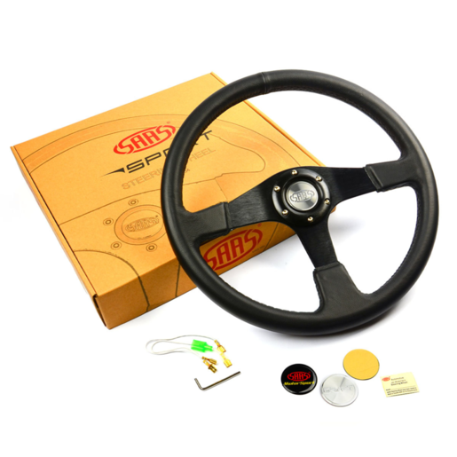 SAAS Steering Wheel Leather 15 " ADR Octane Black Spoke - SW515BL-R