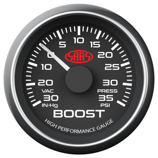 SAAS Boost Gauge 30in Hg-35 PSI 52mm Black Muscle Series - SG-TB52B1