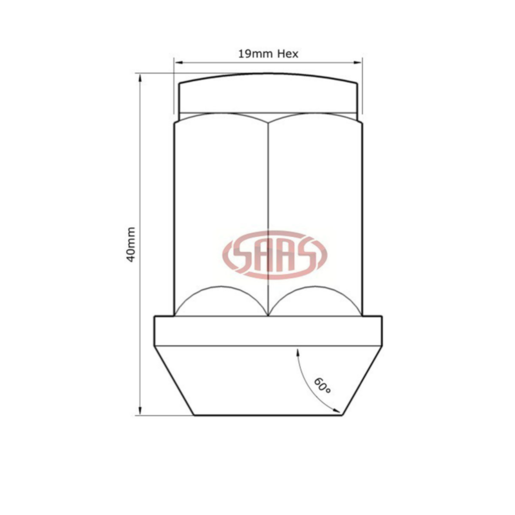 SAAS Wheel Nut Flat Head Bulge Black 1/2 40mm - 44091BBC